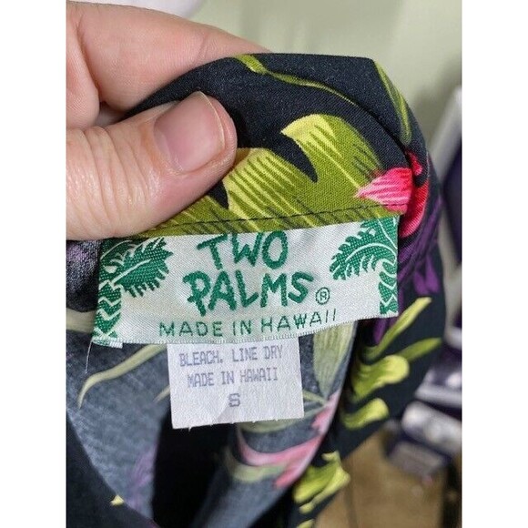 Vtg Two Palms Sz S Hawaiian Aloha Orchid Fern Button-Up Top Y2K Made in Hawaii - Picture 8 of 9